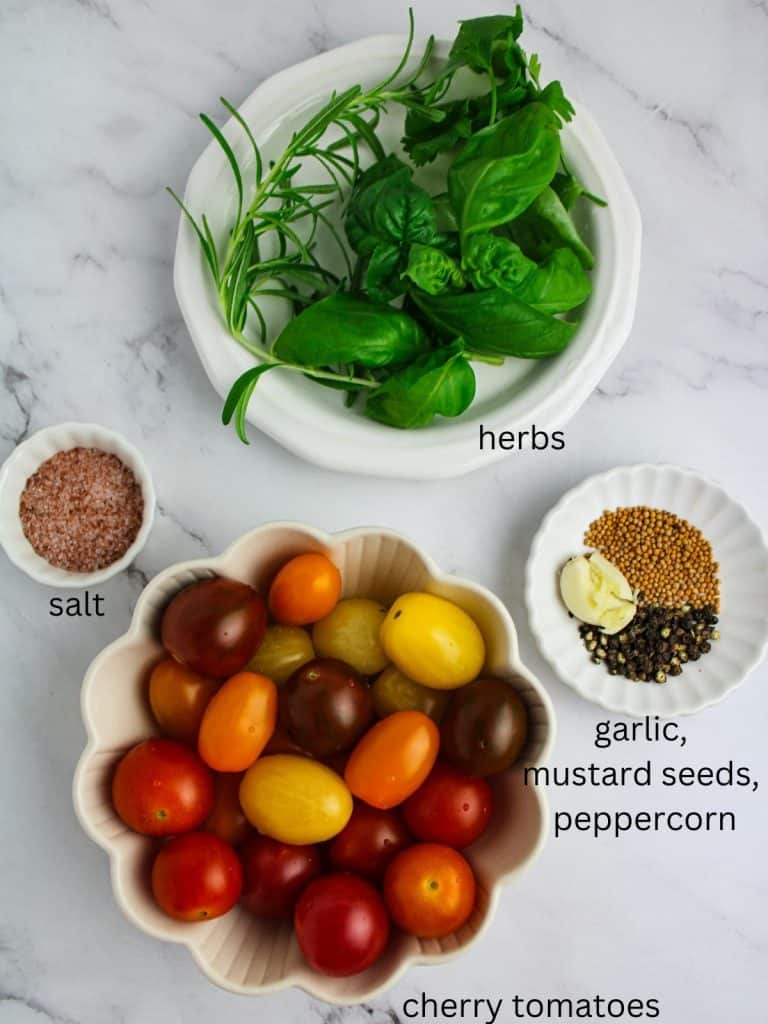 Ingredients for fermented cherry tomatoes.