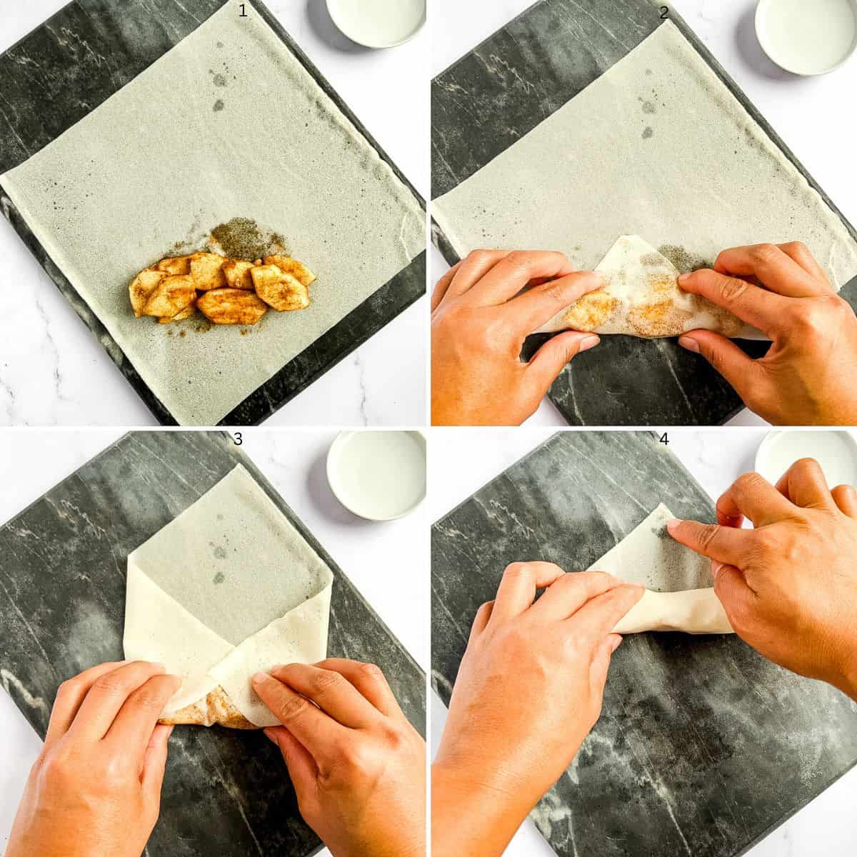 Step by step on how to fold turon.