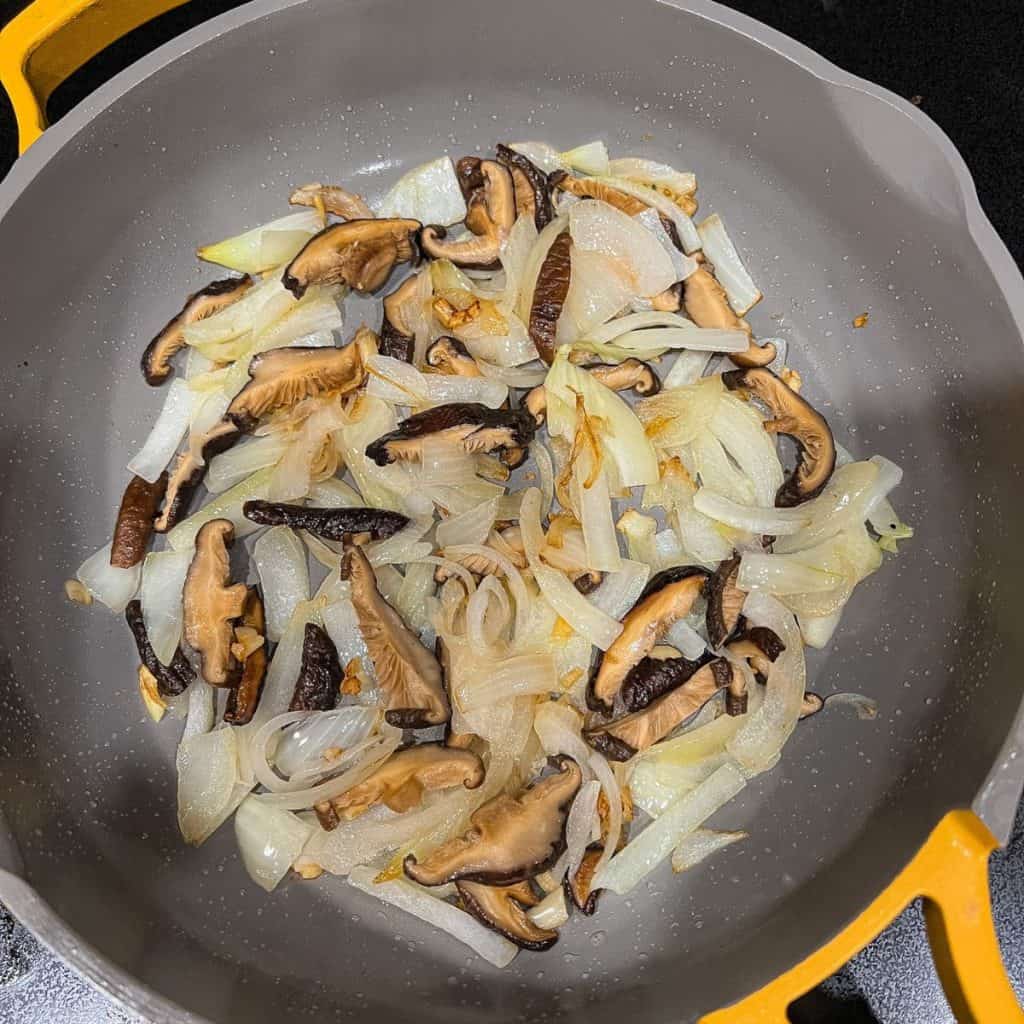 Sauted onion, garlic, and mushrooms.
