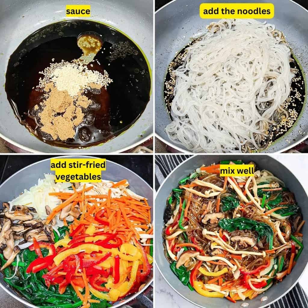 Step-by-step photos on how to make vegan japchae.