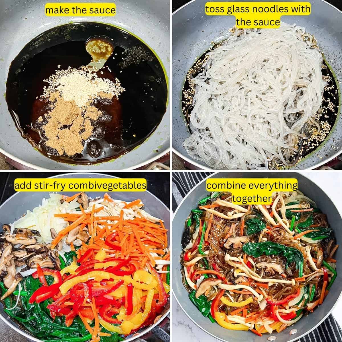 Step by step instructions in cooking japchae.