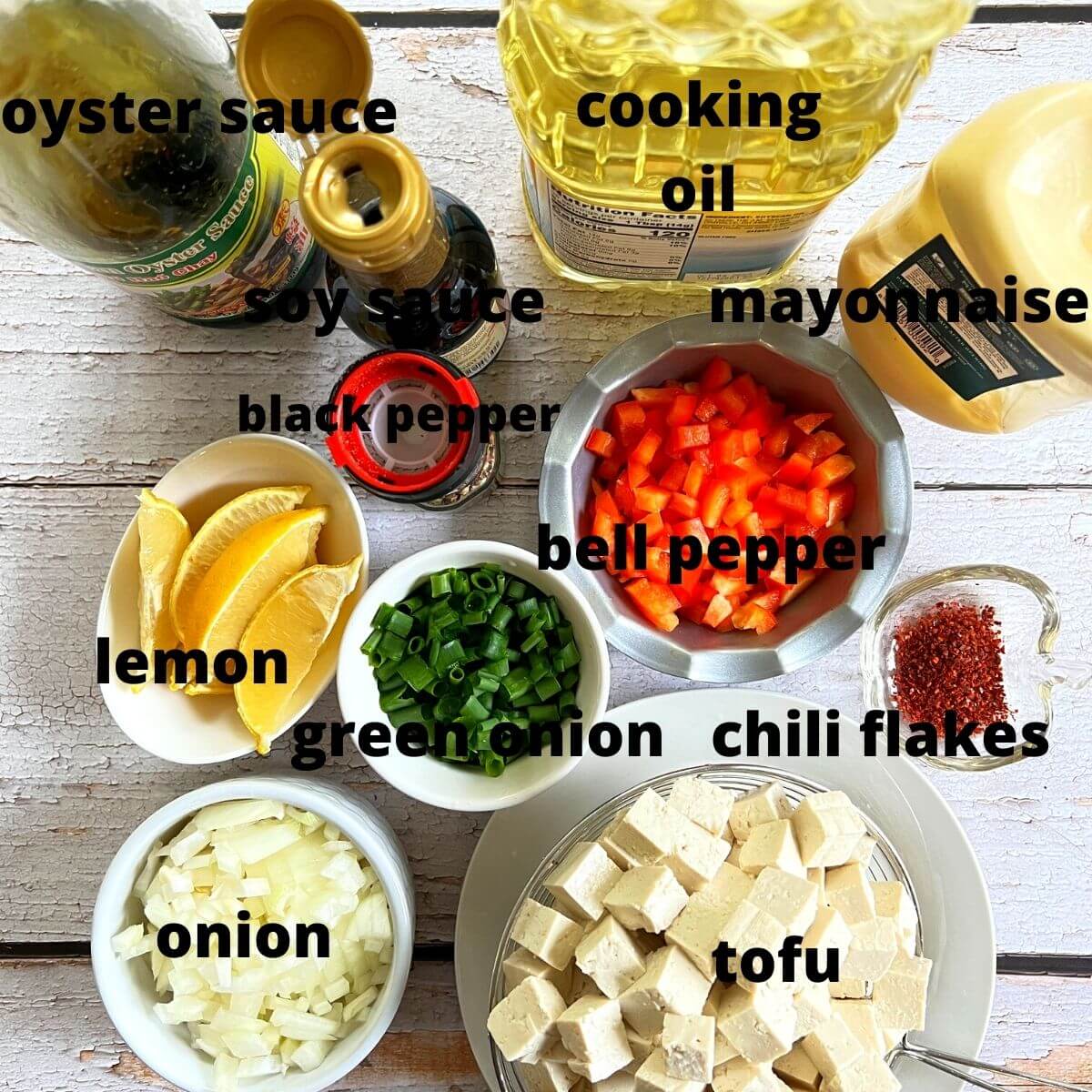 Ingredients for tofu sisig
