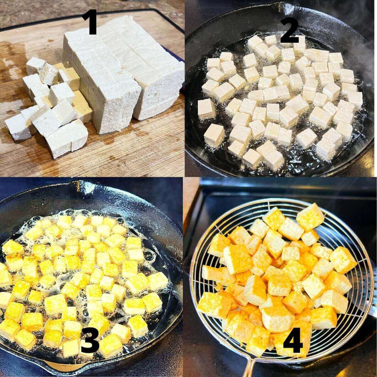 Step by step photos on how to fry tofu