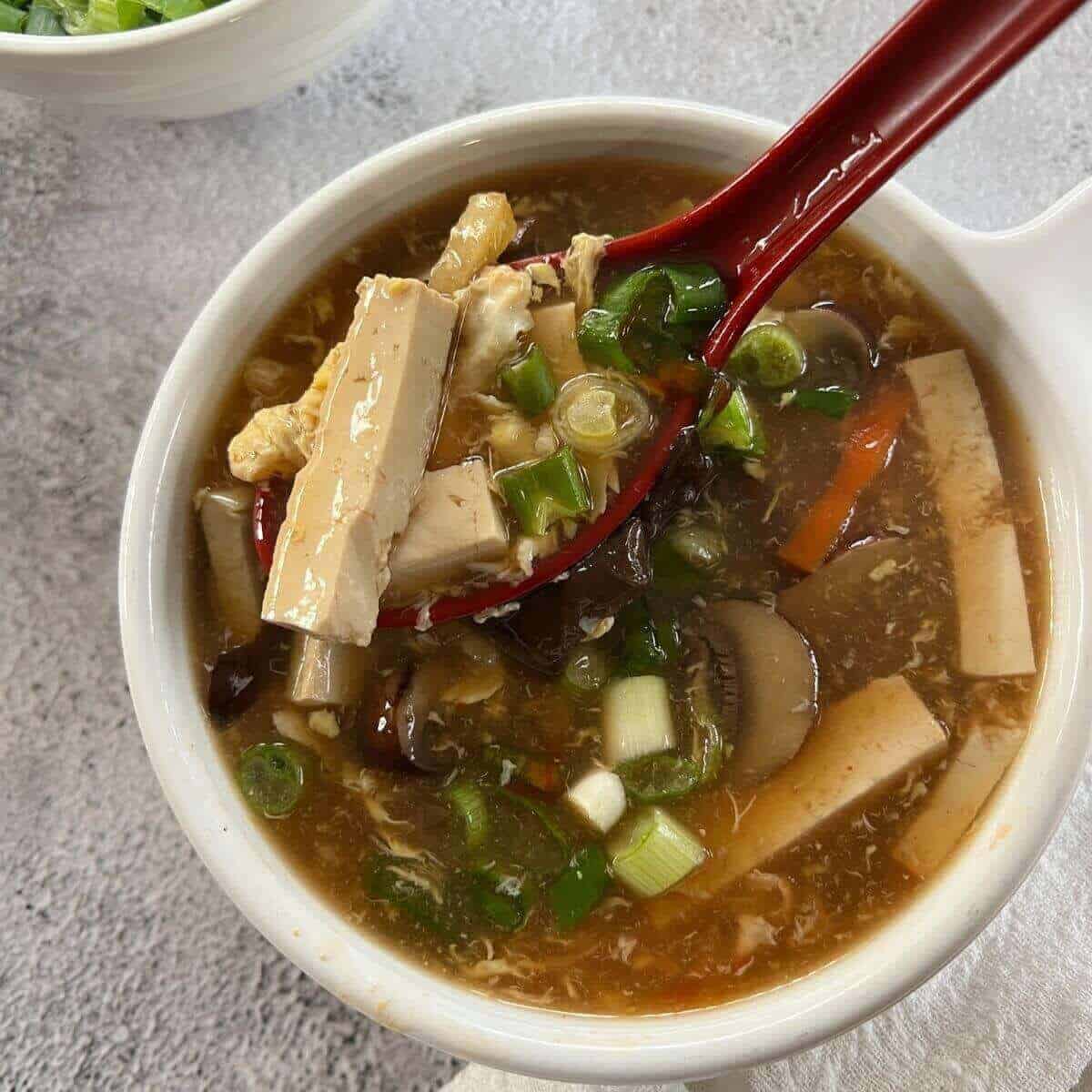 A spoonful of hot and sour soup
