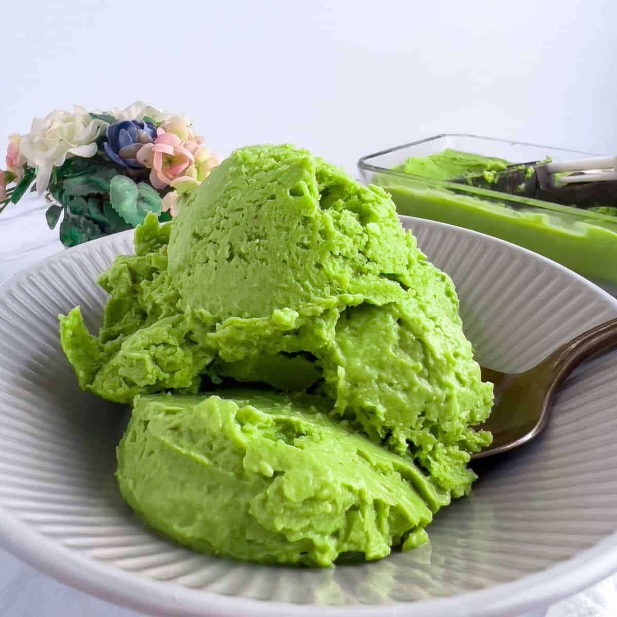 Avocado Nice Cream scoops in a bowl, ready to eat.