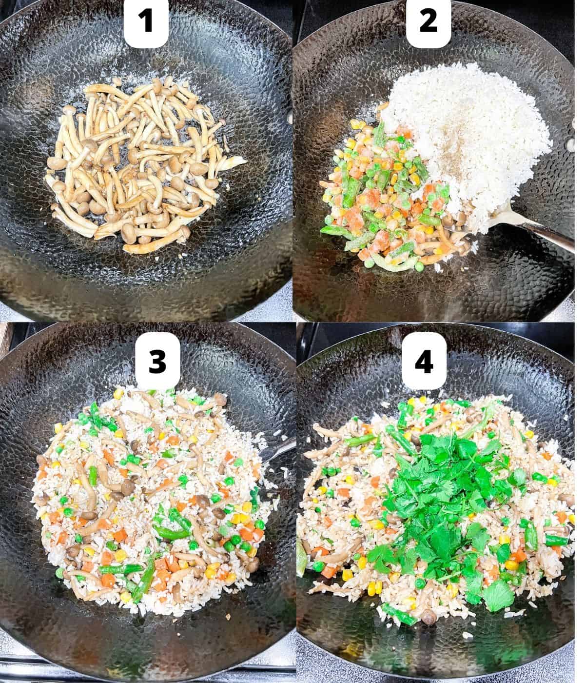 Step by step photo on how to cook fried rice.