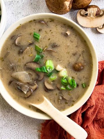 A bowl of vegan mushroom soup.