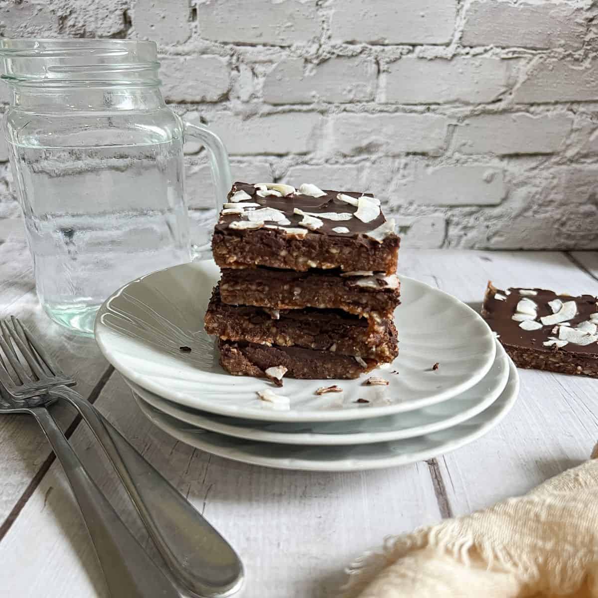 Few slices of energy bars on a plate.
