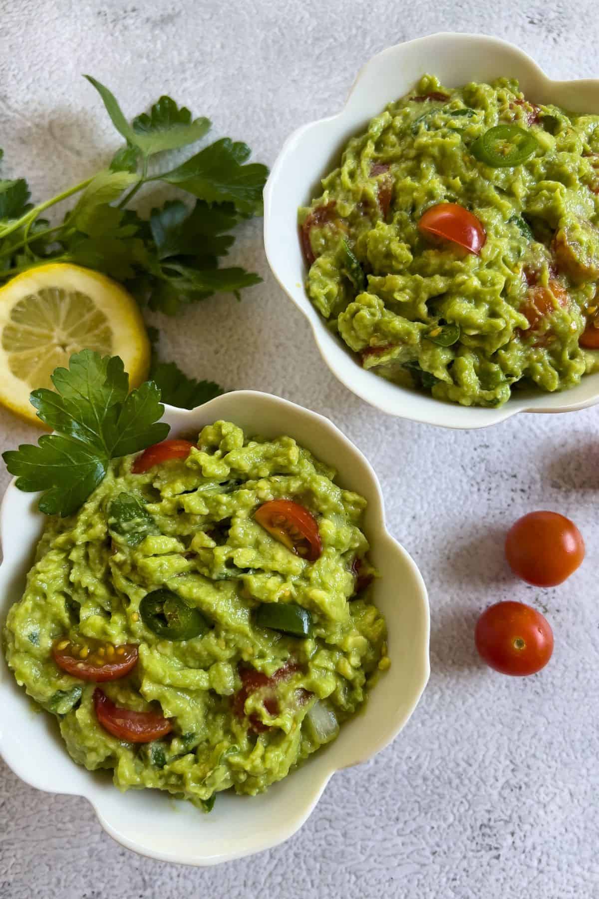 Guacamole bowls on the table.