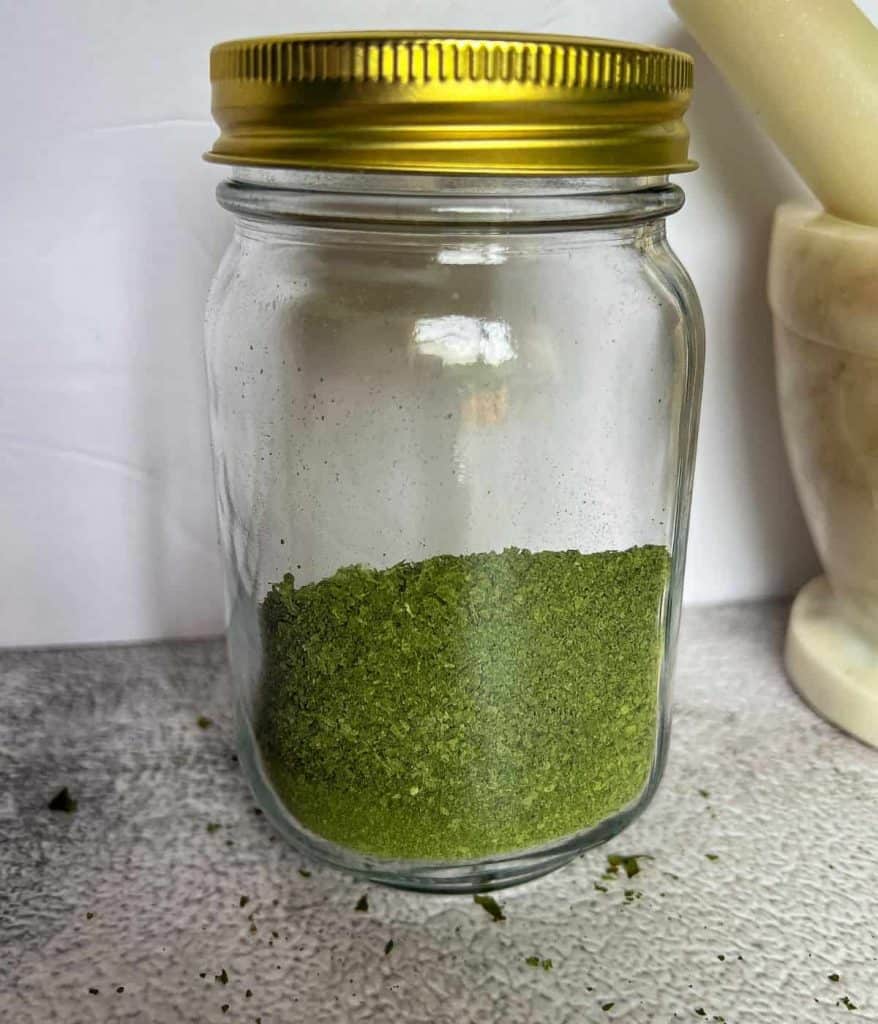 A jar of kale powder.