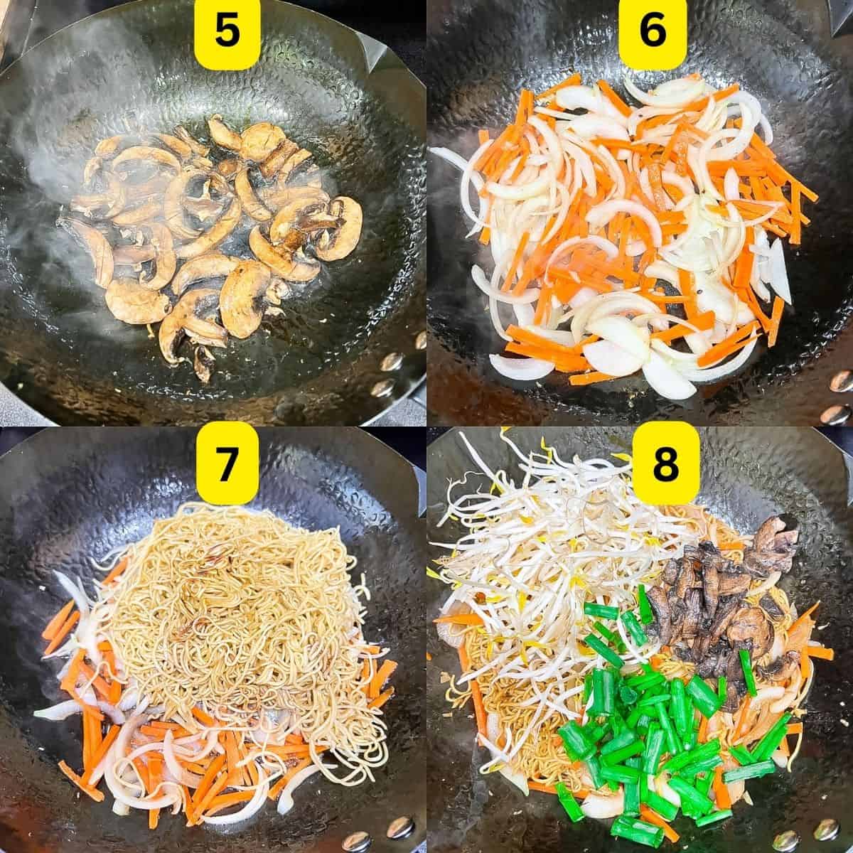 Step by step process in cooking cantonese chow mein.