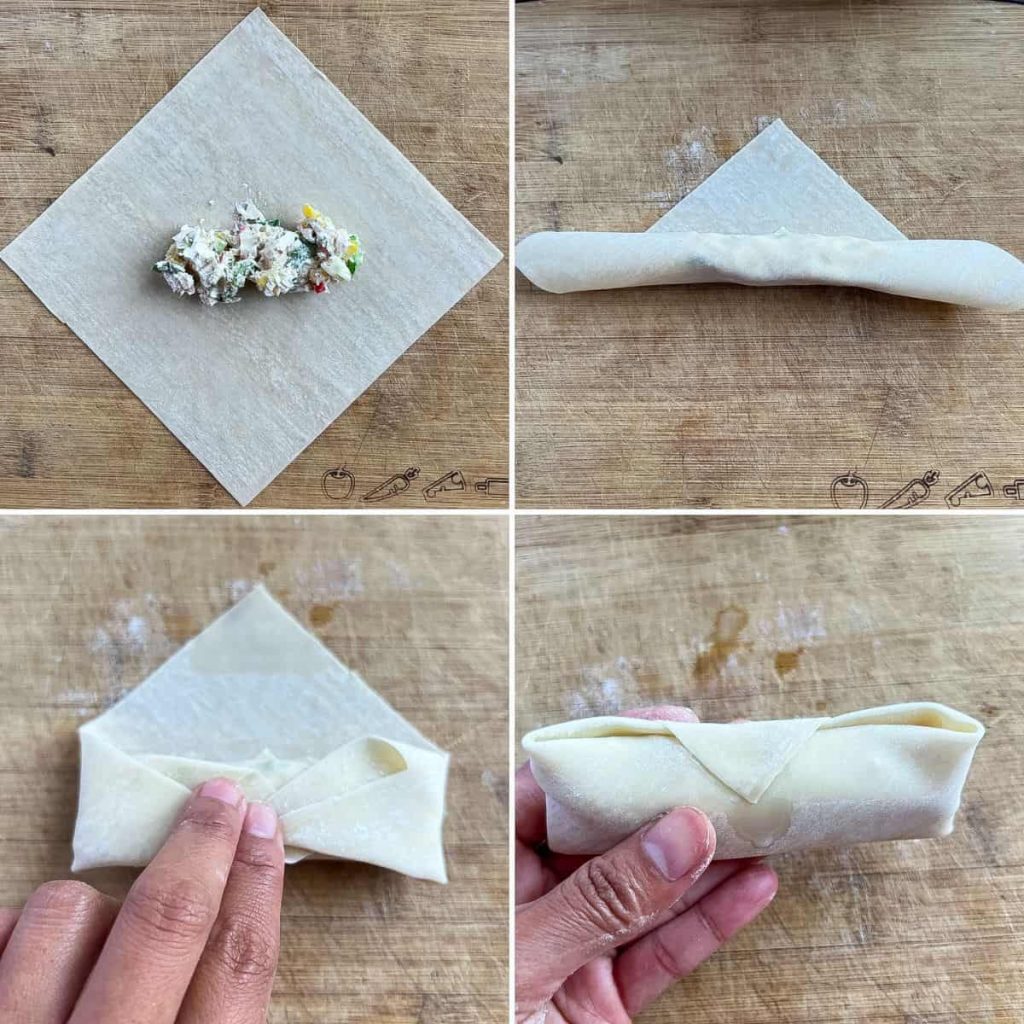 step by step on how to fold eggrolls.