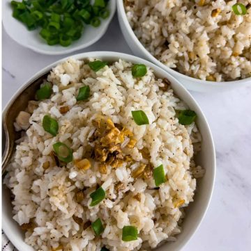Garlic fried rice on the table.