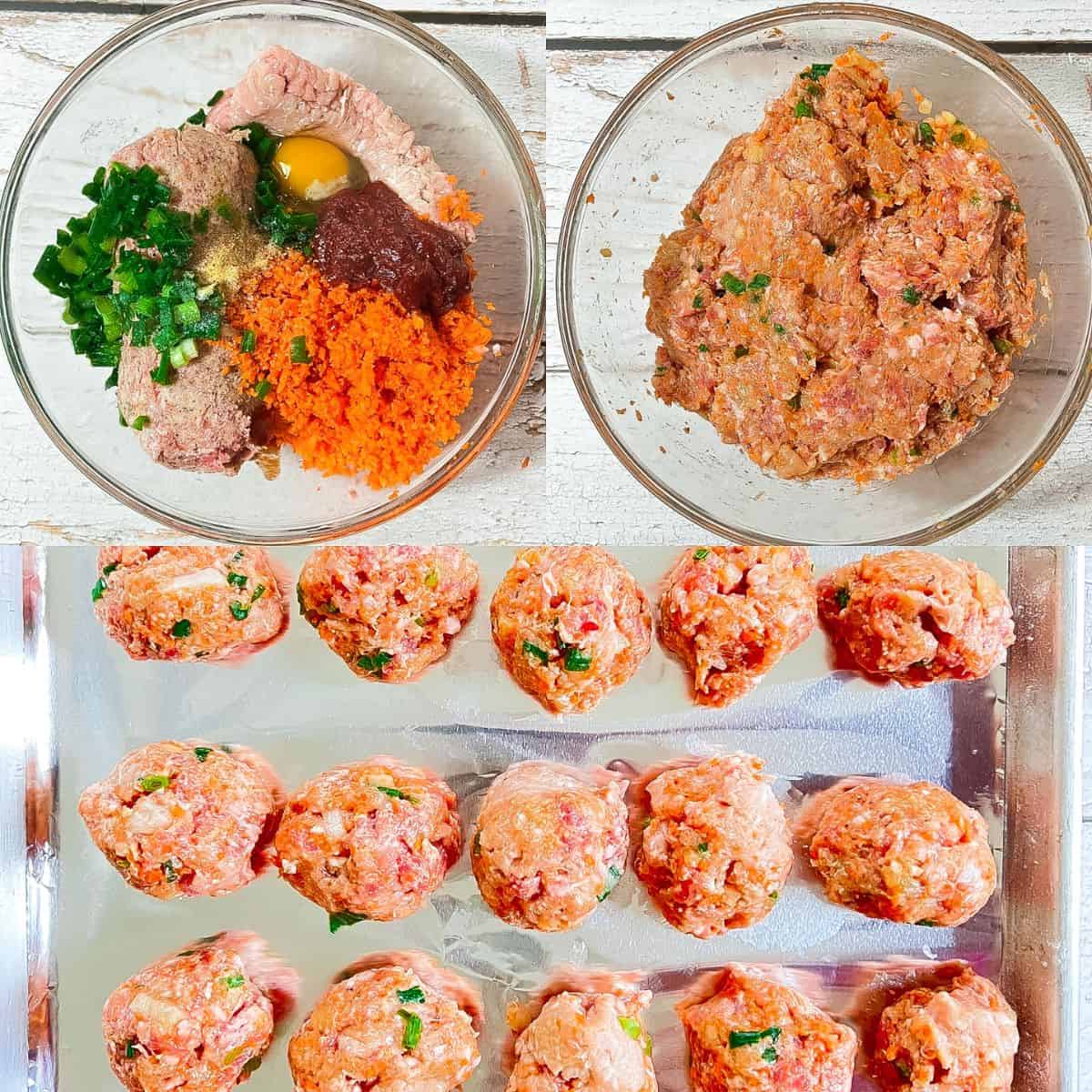 Step by step photo on how to make baed meatballs.