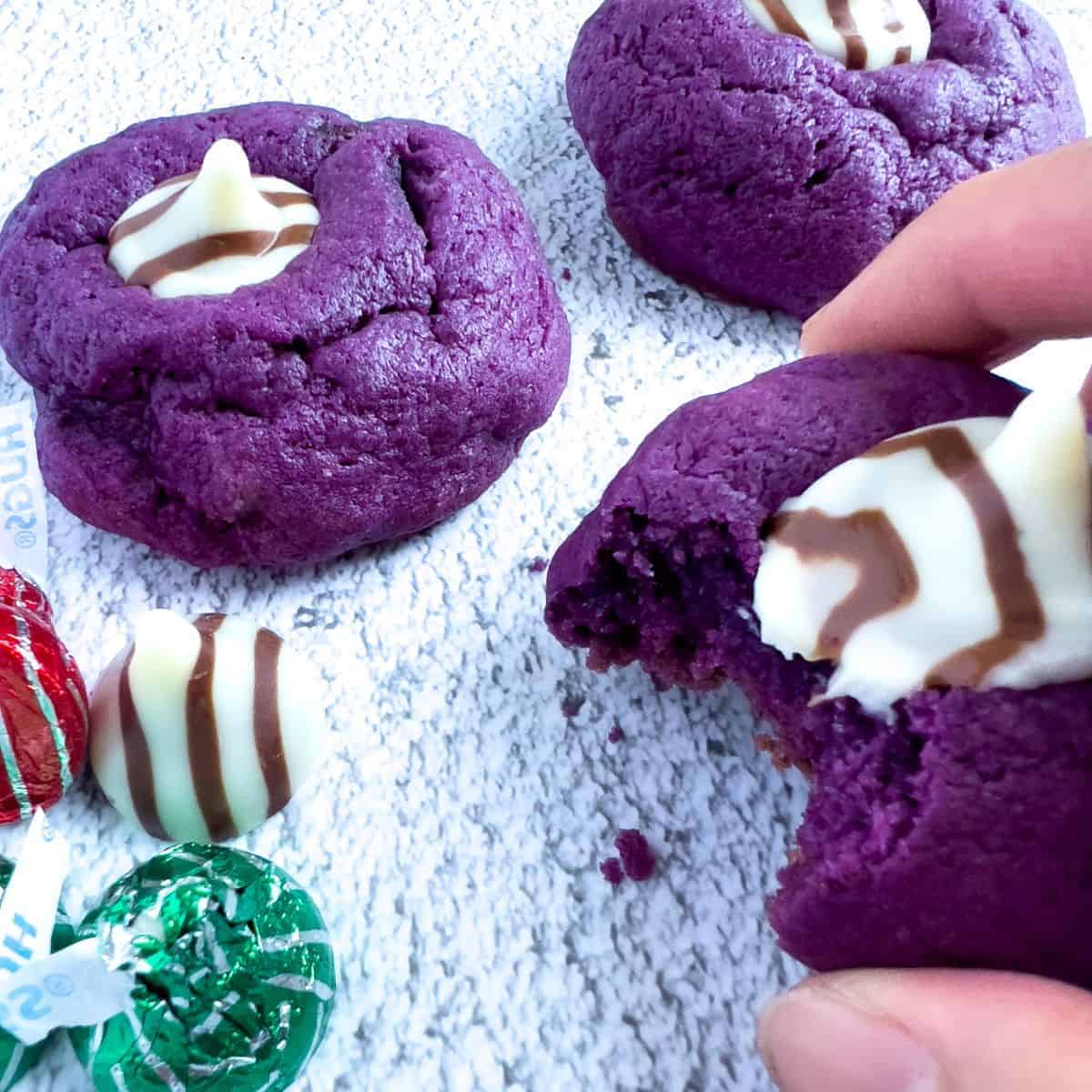 Ube cookies with a bite.