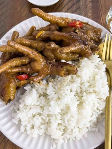 Finish dish of chicken feet adobo.