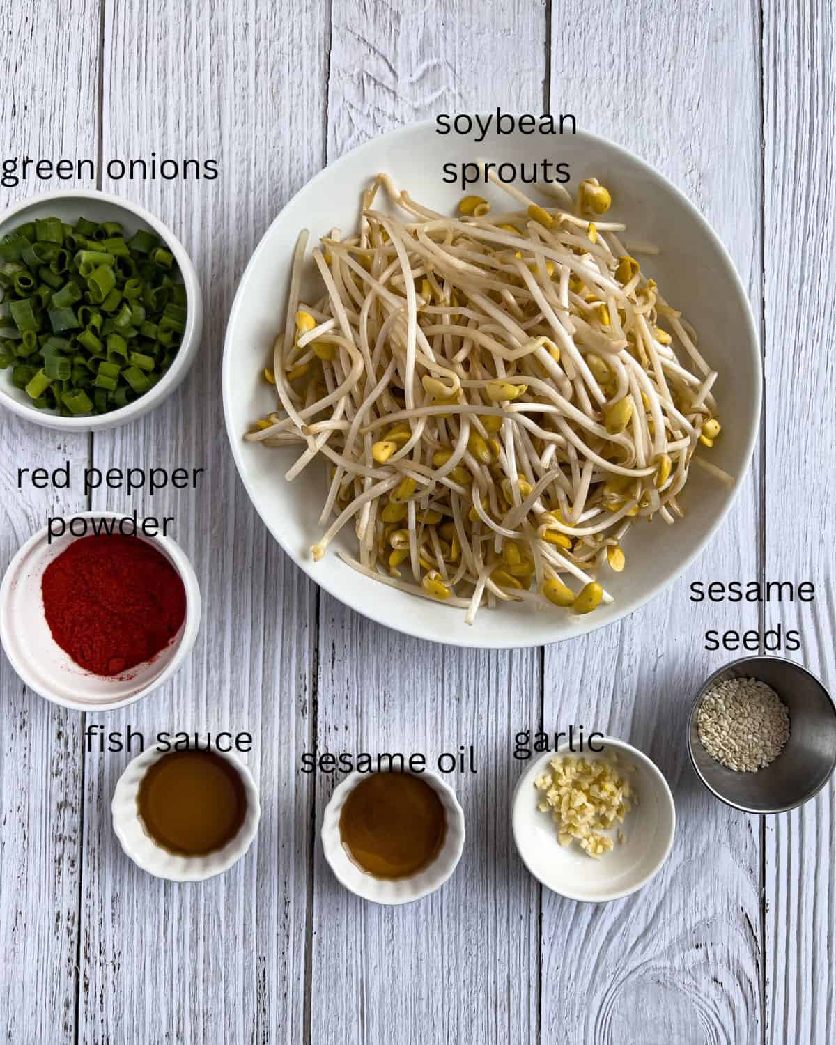 Ingredients for soybean sprouts korean side dish.