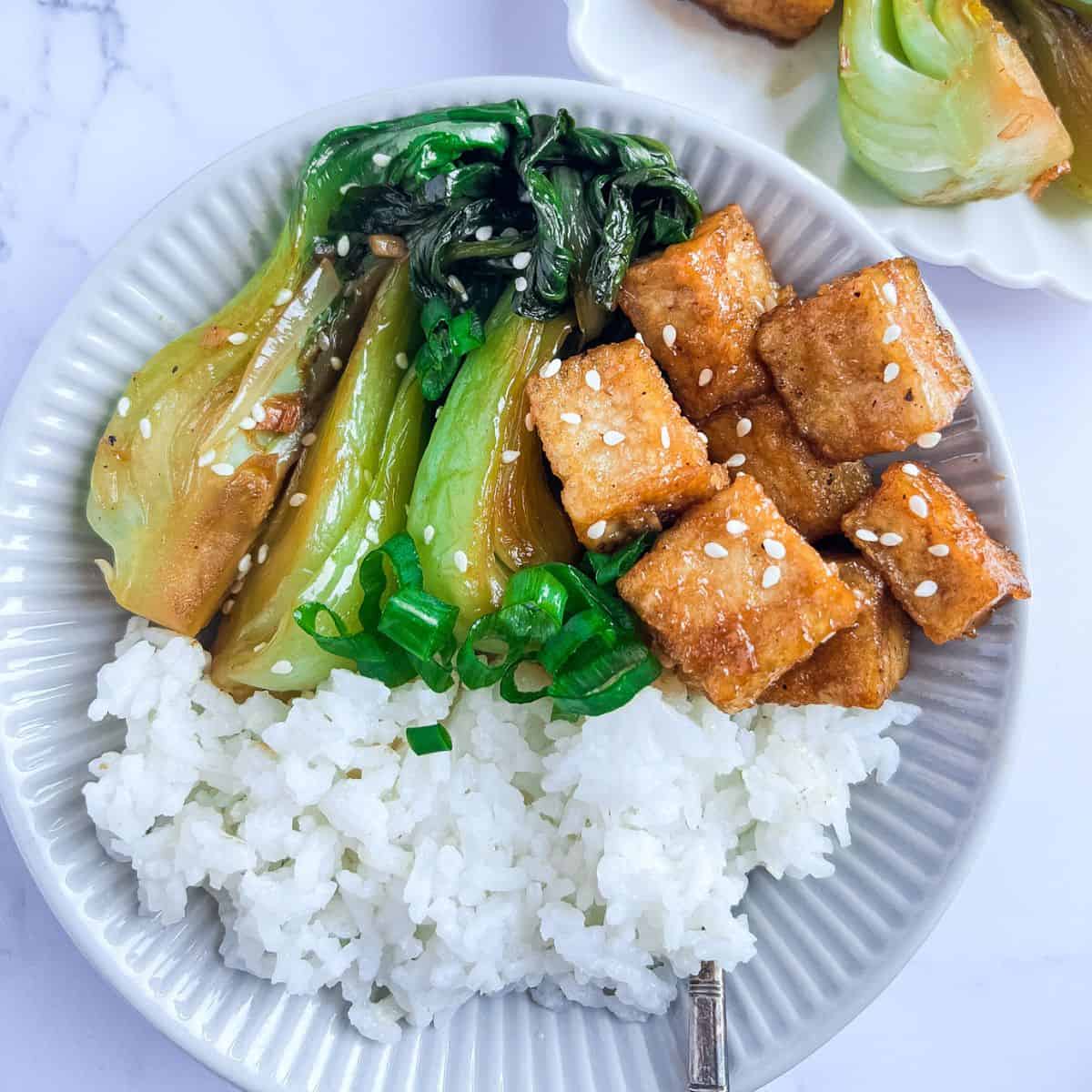 Tofu and bok choy stir-fry finish dish.