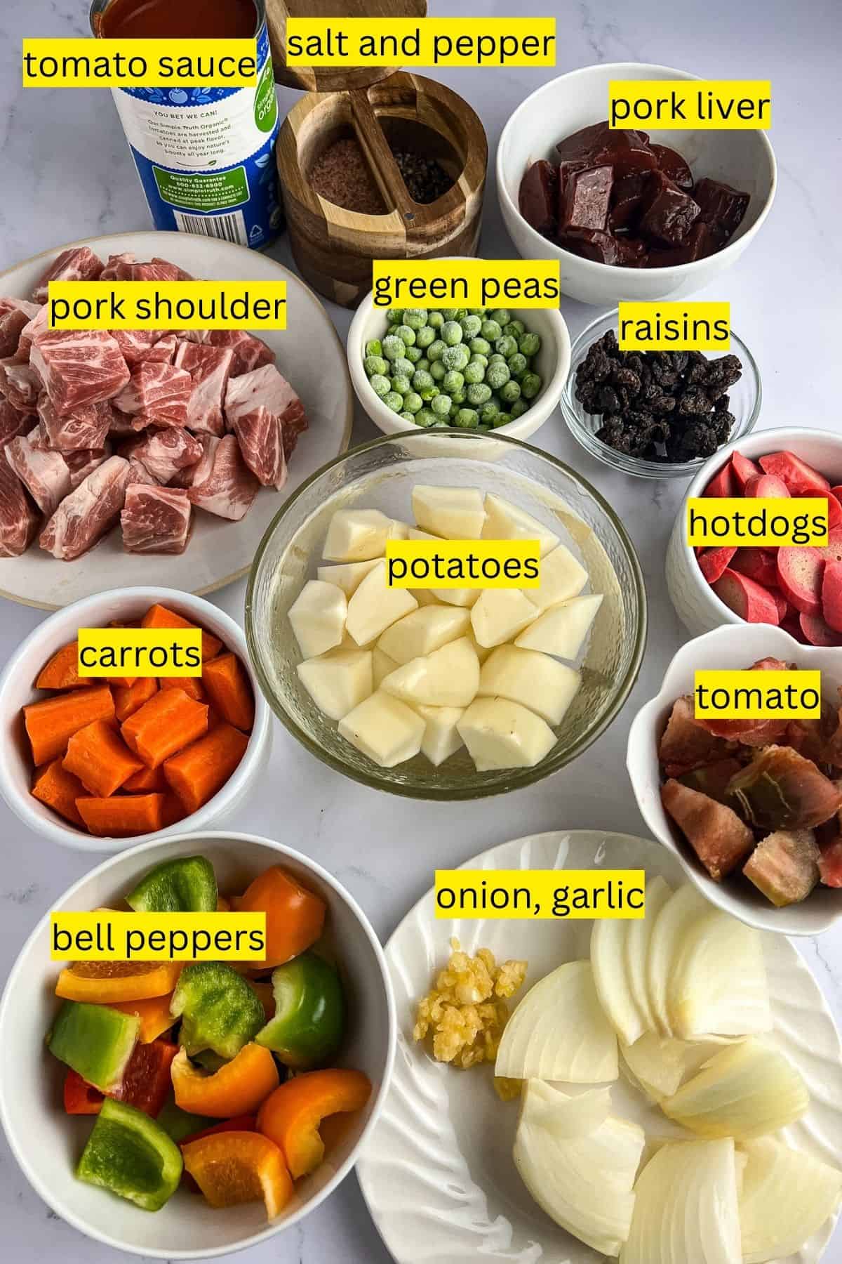 Ingredients for pork menudo.