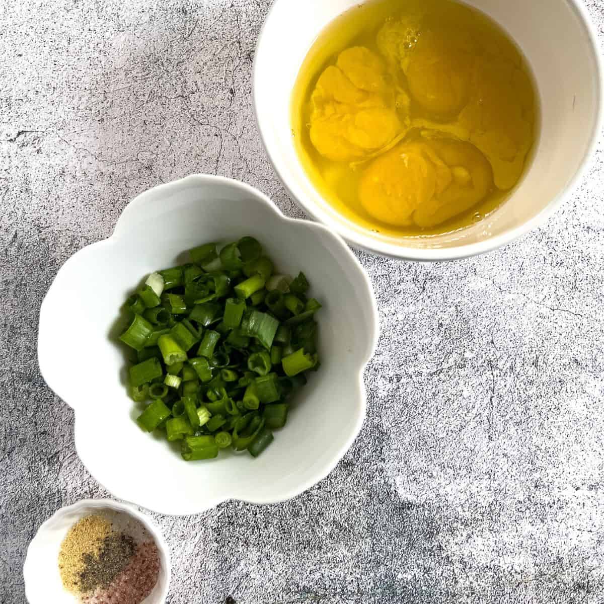 Ingredients for keto green onion pancake with egg.