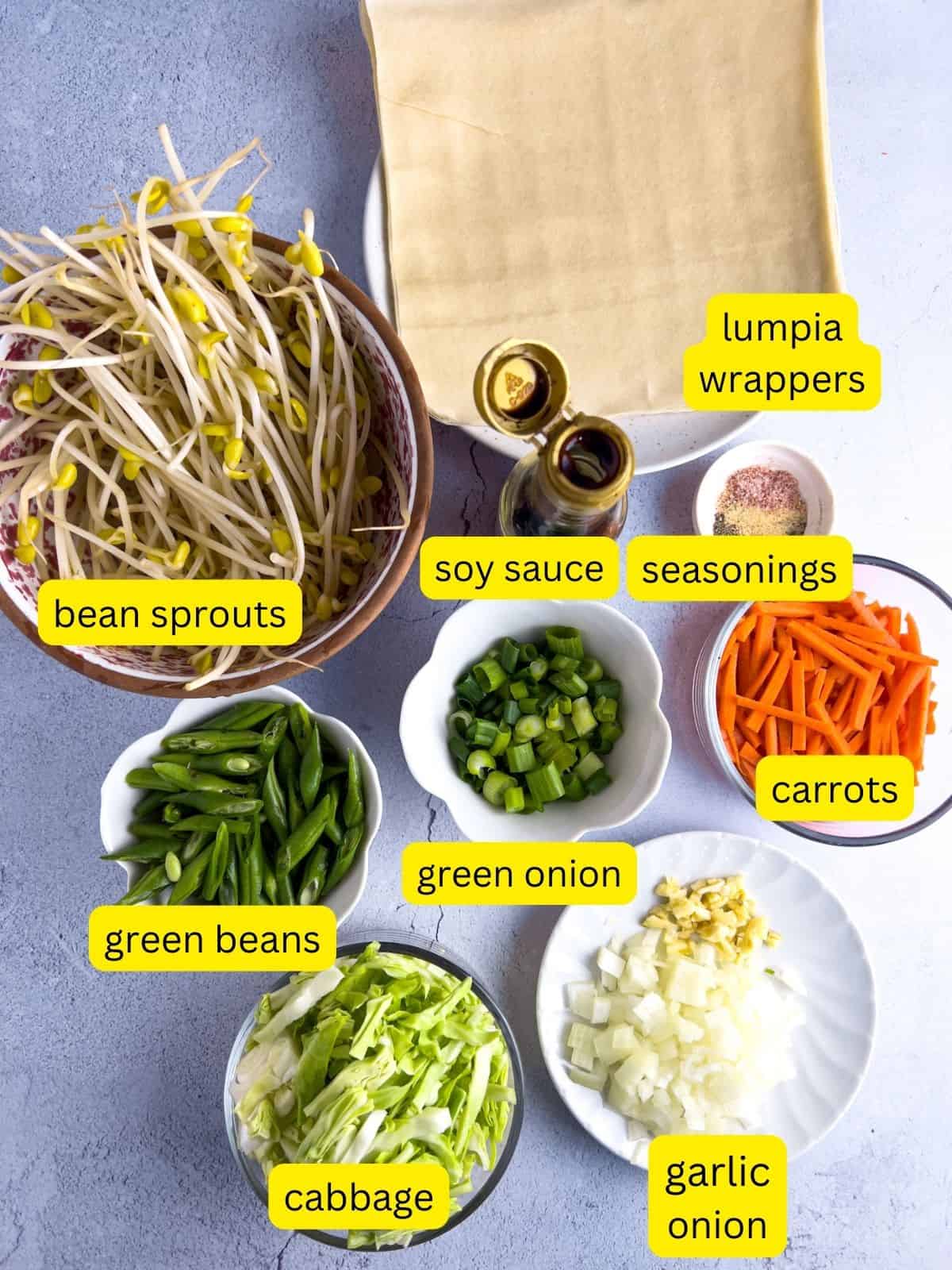 Ingredients for vegetable lumpia.