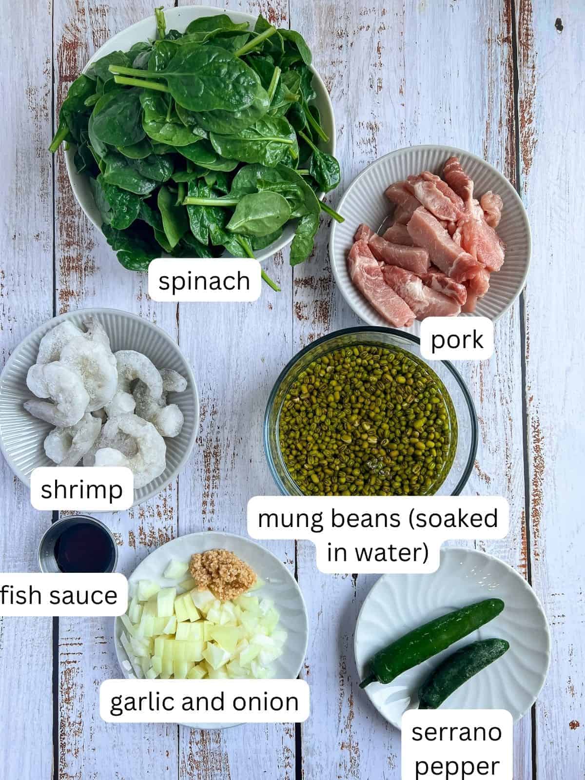 Ingredients for mung bean soup.