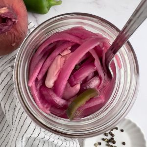 Finish dish of spicy pickled onions.