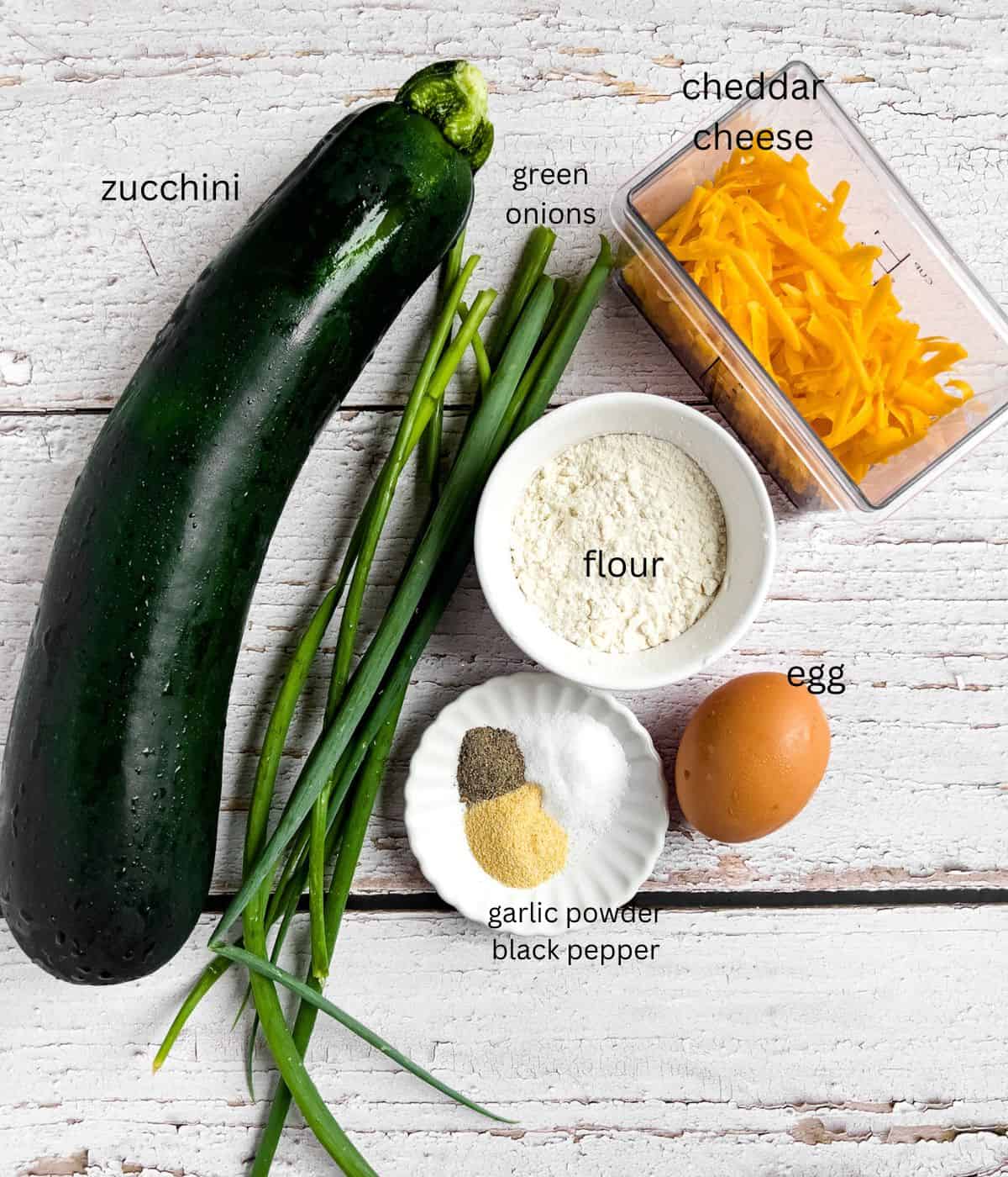 Ingredients for air-fryer zucchini fritters.