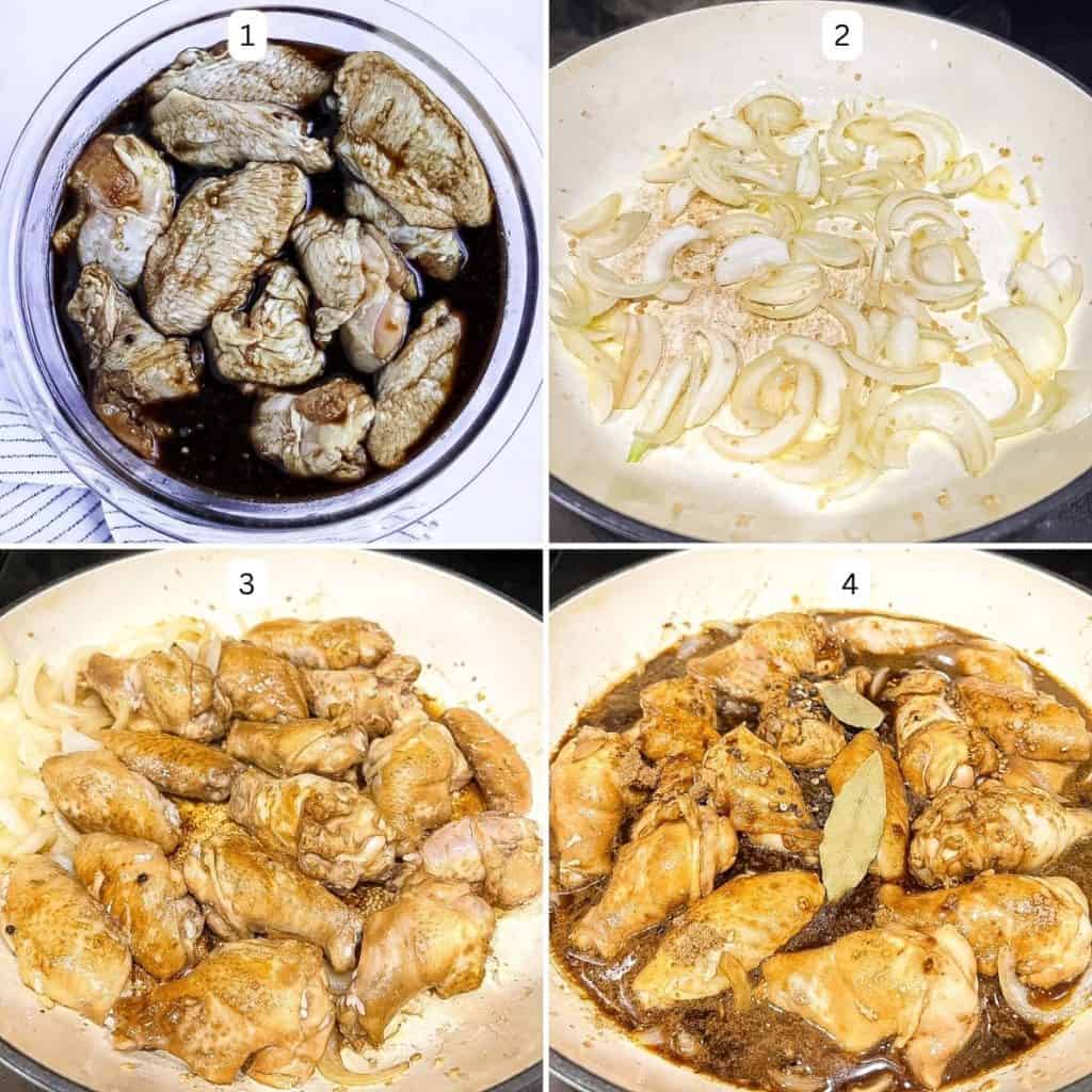 Step by step instructions on how to make chicken wings adobo.
