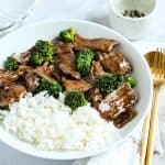 Finish dish of panda express beef and broccoli.