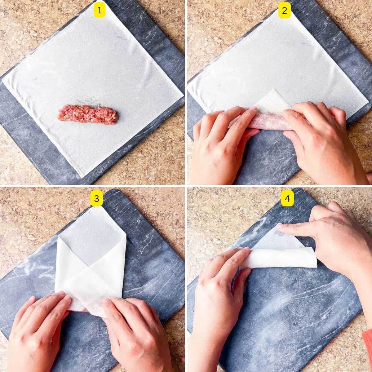 Step by step instructions on how to fold lumpia.