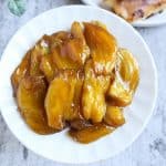 Finish dish of sweetened jackfruit in a white plate.