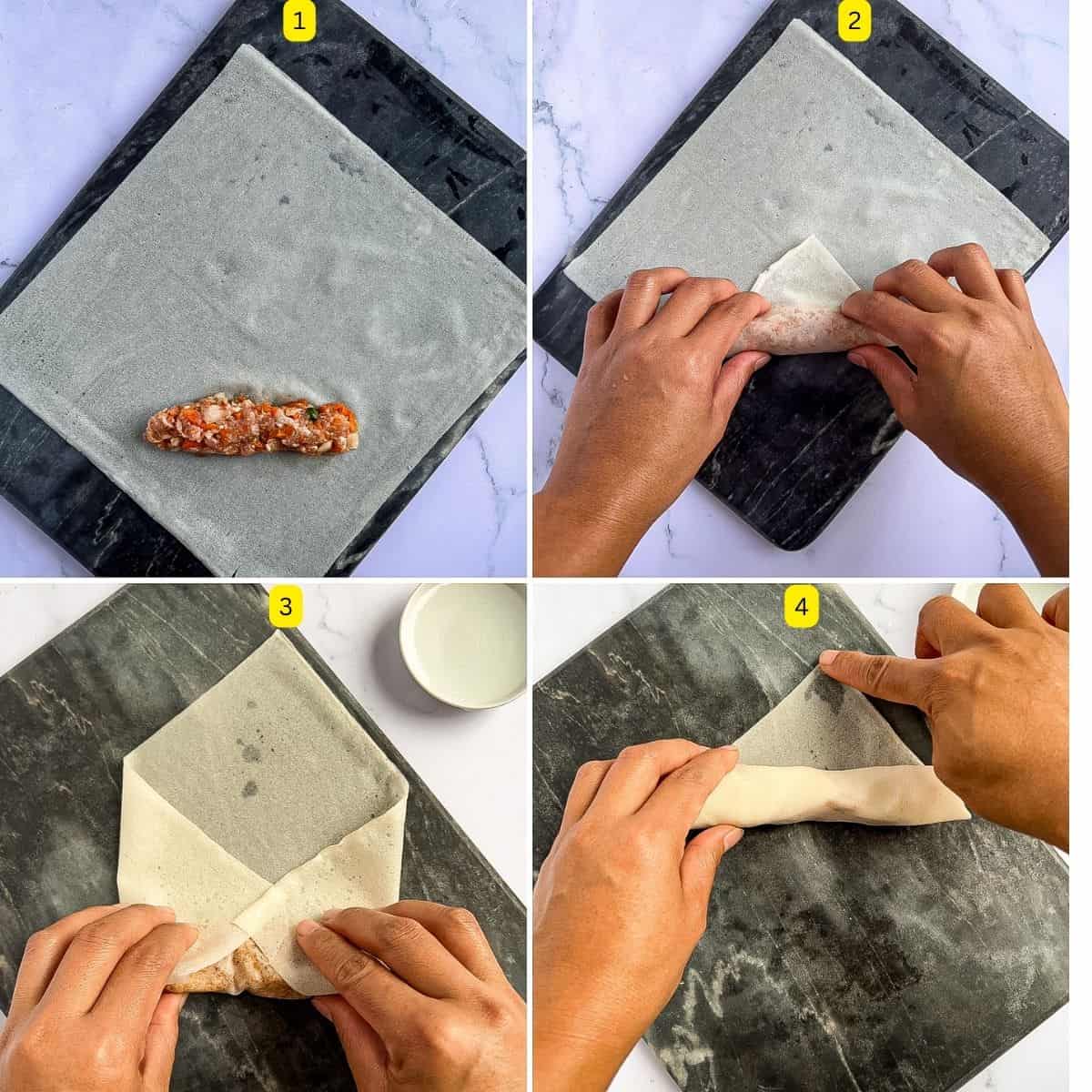 How to wrap pork lumpia.