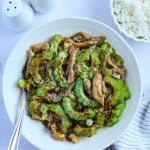 Finish dish of bitter melon chicken in a bowl.