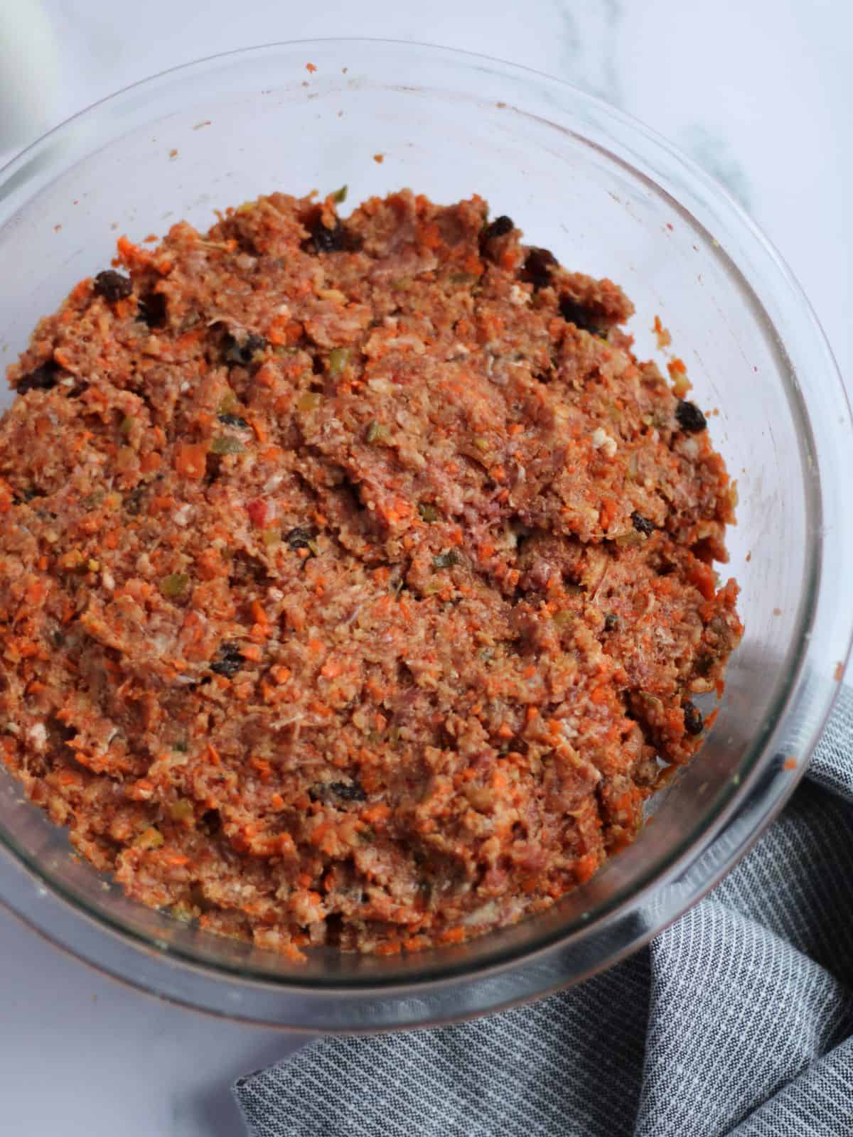 Ground meat mixture for embutido.