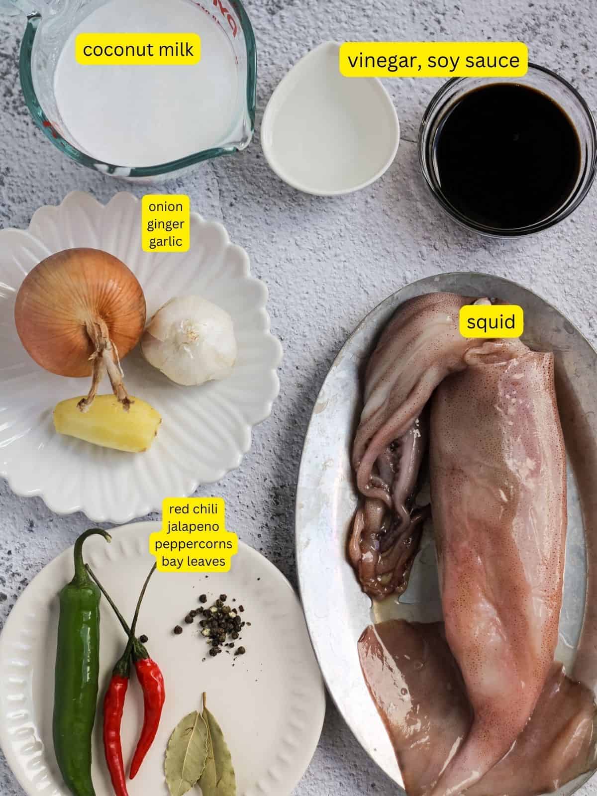 Squid adobo ingredients.