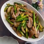 Finish dish of pork and asparagus stir-fry
